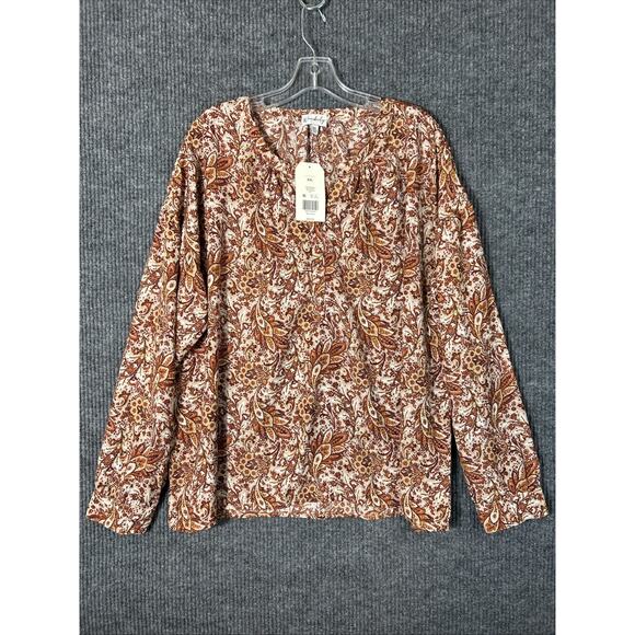 Wonderly Womens Blouse Size XXL Boho Paisley Orange Autumn Long Sleeve Peasant - Picture 1 of 9